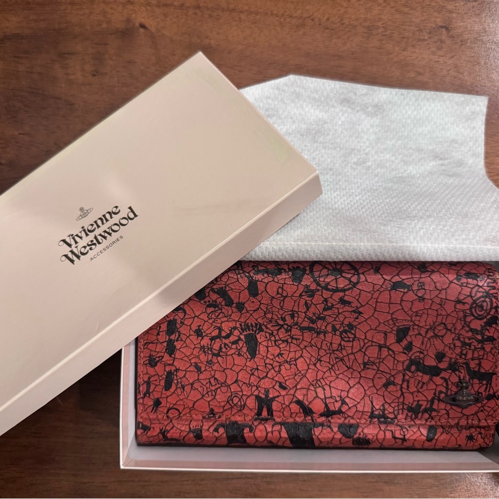 Vivienne Westwood Red and Black Cracked Floral Continental Wallet